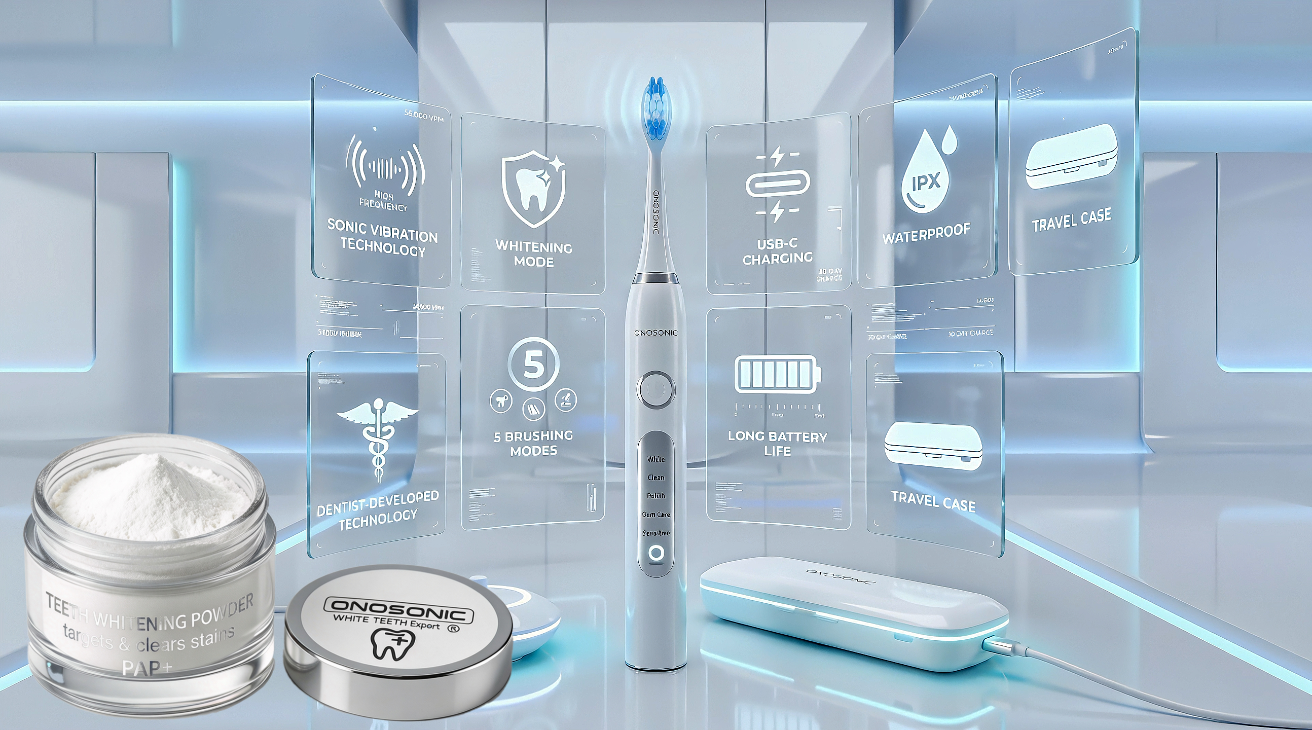  ONOSONIC WHITE TEETH Expert&reg; dx-1 electric toothbrush , sonic technology more effective in removing plaque 