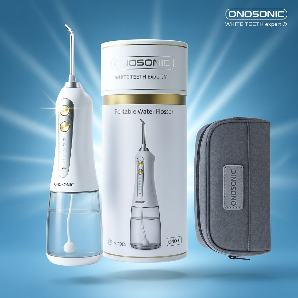 The ONOSONIC WHITE TEETH Expert&reg; ONO-F1 water flosser delivers powerful yet gentle cleaning, removing plaque and bacteria from hard-to-reach areas. Ideal for dental implants, crowns, and veneers, it helps improve gum health and maintain a brighter smile in UAE.