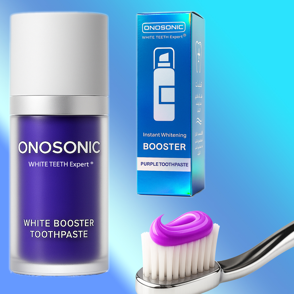 ONOSONIC Purple Toothpaste Whitening Booster for instant teeth whitening and long-term brightening, designed for safe and effective oral care at home in UAE.