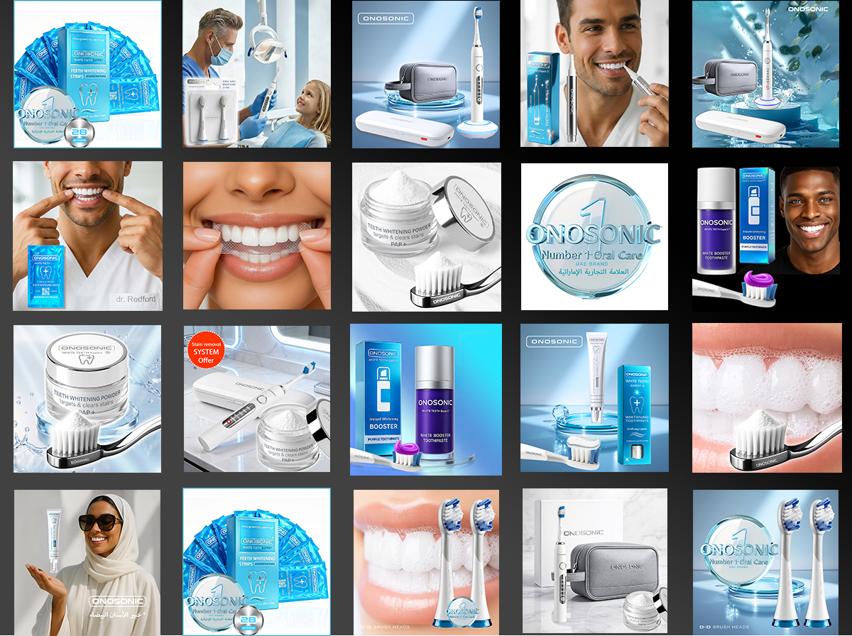 Oral Care Routine Step by Step UAE | ONOSONIC WHITE TEETH Expert® Complete daily oral care routine in the UAE using ONOSONIC WHITE TEETH Expert® electric toothbrush, water flosser, PAP+ whitening toothpaste, and whitening products for healthier gums, plaque removal, fresh breath, and a brighter smile.