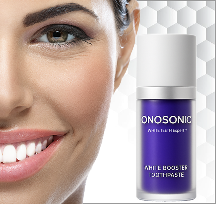  صورة واضحة لعبوة معجون الأسنان ONOSONIC WHITE TEETH Expert® Purple Toothpaste، تُبرز اللون البنفسجي المميز والتصميم العصري، مع التركيز على فوائده في تبييض الأسنان فوراً بدون بيروكسيد أو حساسية، معتمد من خبراء الأسنان في دبي ومتوفّر للشحن العالمي.