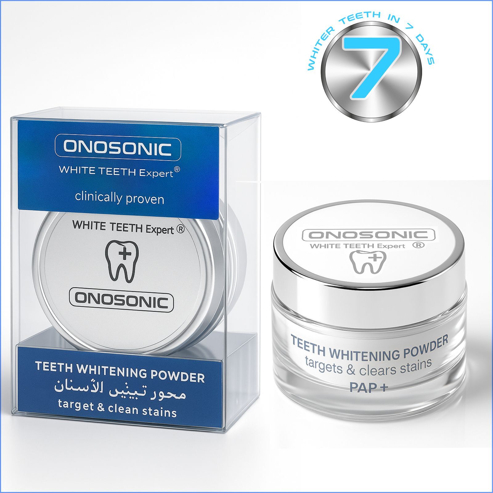 ONOSONIC WHITE TEETH Expert® PAP+ Whitening Powder – Advanced biomimetic formula from Dubai for peroxide-free teeth whitening with zero sensitivity